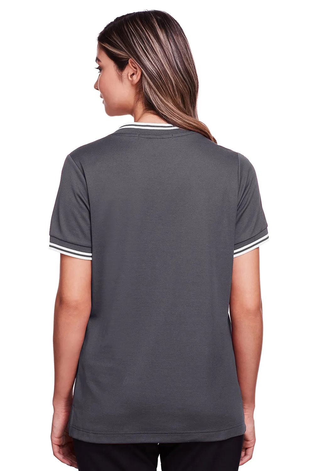Devon & Jones Womens CrownLux Performance Moisture Wicking Short Sleeve Polo Shirt - Graphite Grey/White