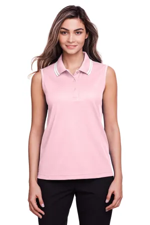 Devon & Jones Womens CrownLux Performance Moisture Wicking Sleeveless Polo Shirt - Pink/White