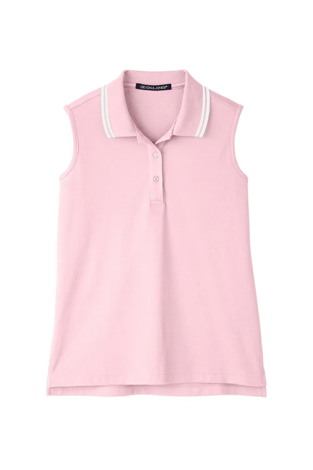 Devon & Jones Womens CrownLux Performance Moisture Wicking Sleeveless Polo Shirt - Pink/White