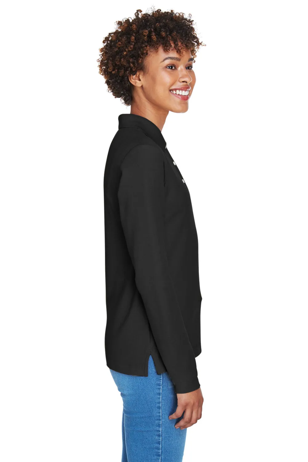Devon & Jones Womens Long Sleeve Polo Shirt - Black