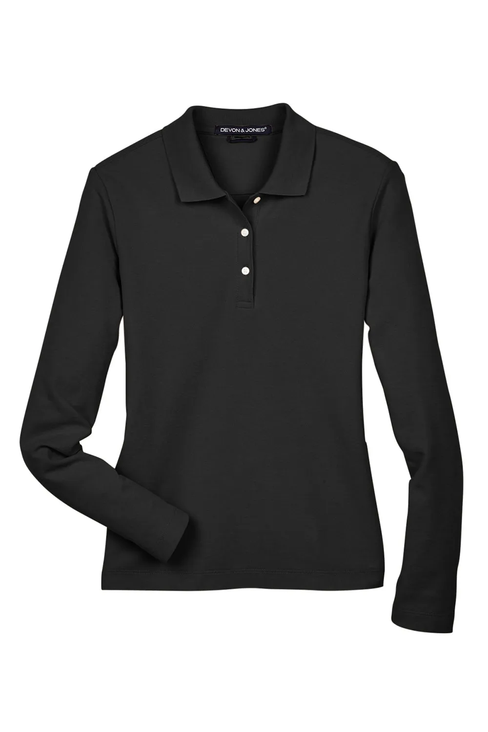 Devon & Jones Womens Long Sleeve Polo Shirt - Black