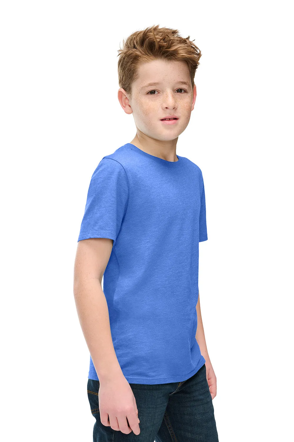 District Youth Perfect Blend CVC Short Sleeve Crewneck T-Shirt - Heather Royal Blue