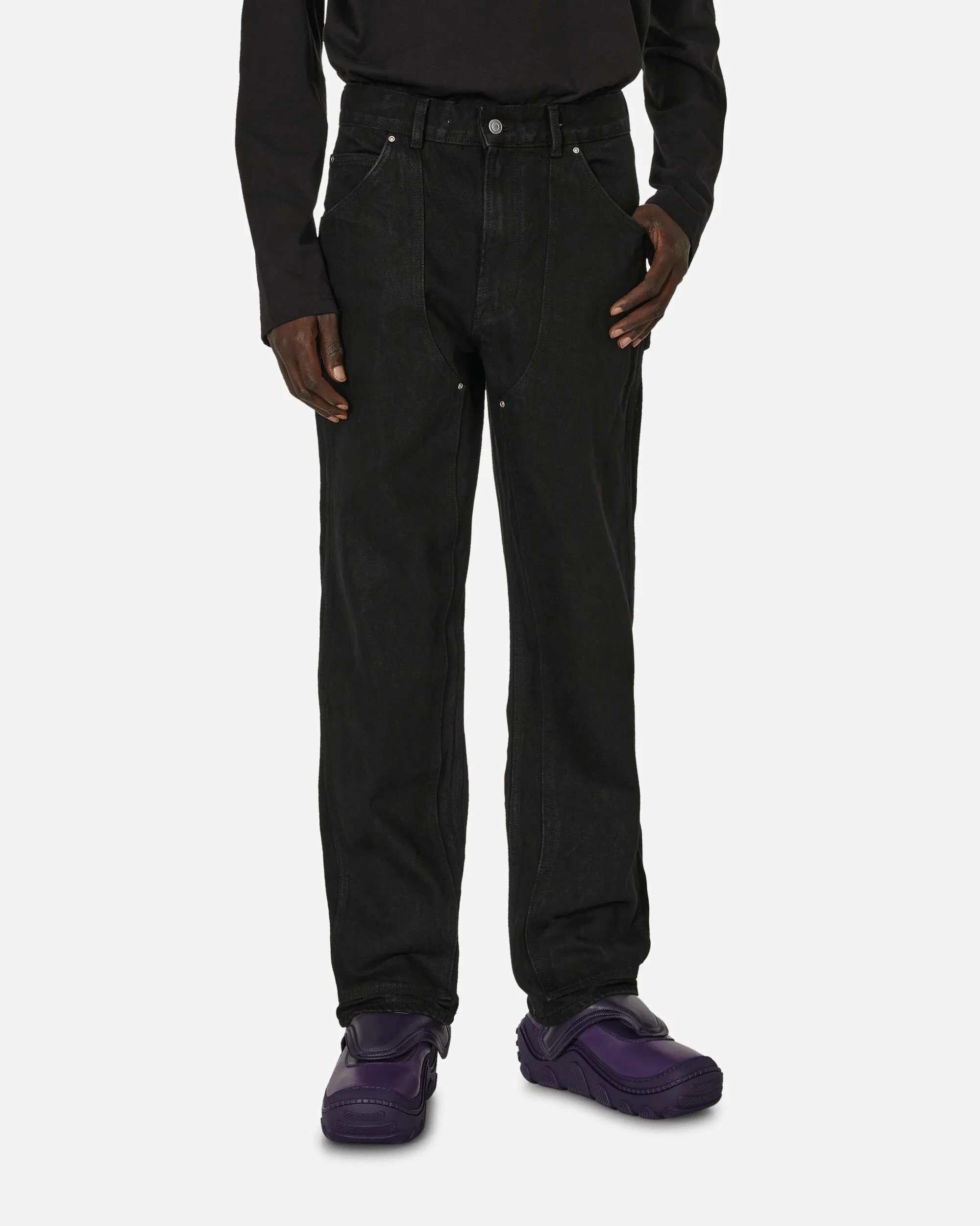 Double Knee Denim Pants Black