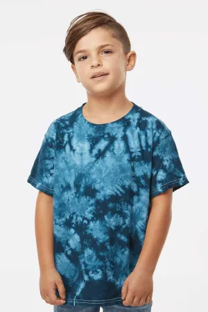 Dyenomite Youth Crystal Tie Dyed Short Sleeve Crewneck T-Shirt - Navy Blue