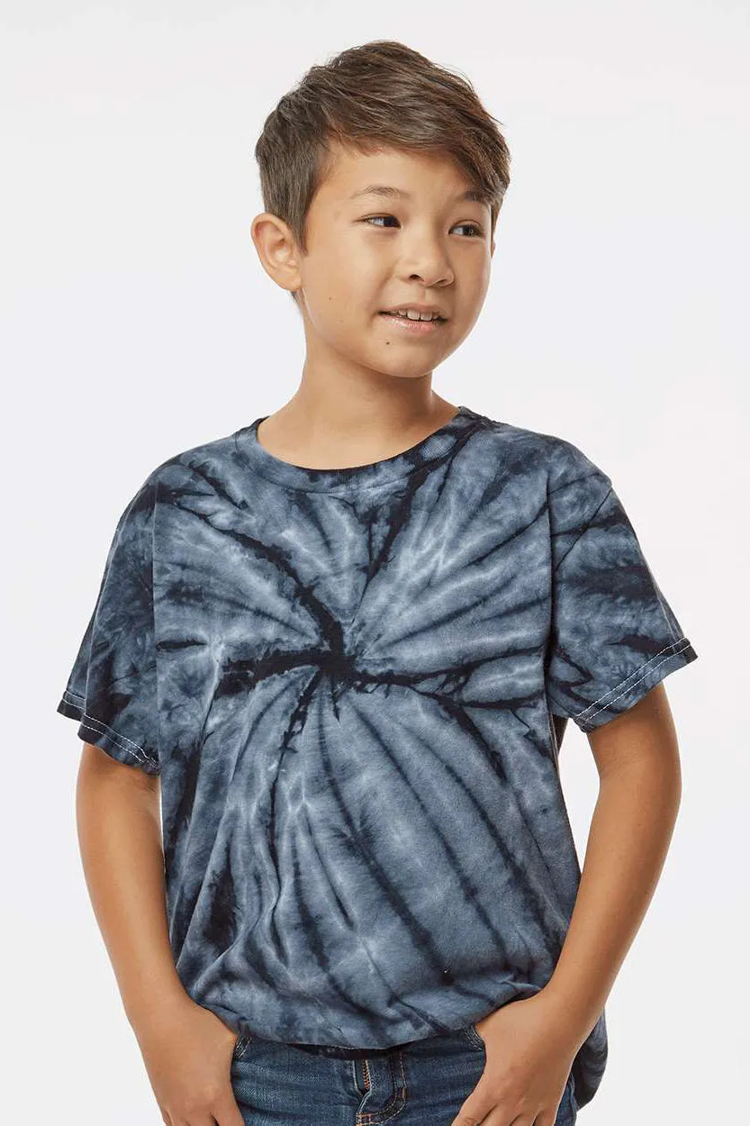 Dyenomite Youth Cyclone Pinwheel Tie Dyed Short Sleeve Crewneck T-Shirt - Black