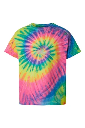 Dyenomite Youth Spiral Tie Dyed Short Sleeve Crewneck T-Shirt - Fluorescent Rainbow Spiral
