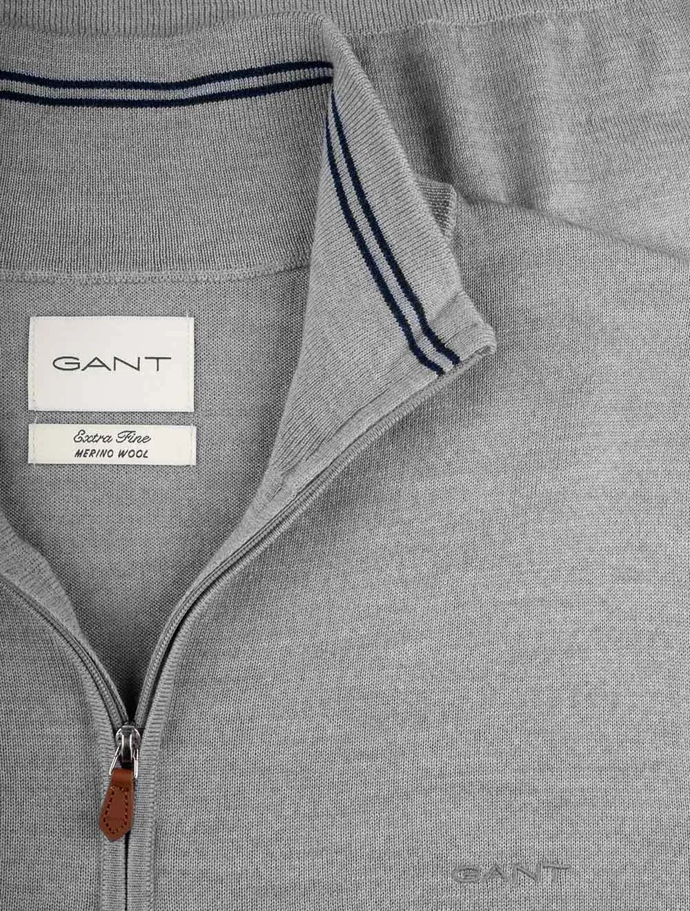 Extra Fine Merino Wool Half Zip Grey Melange