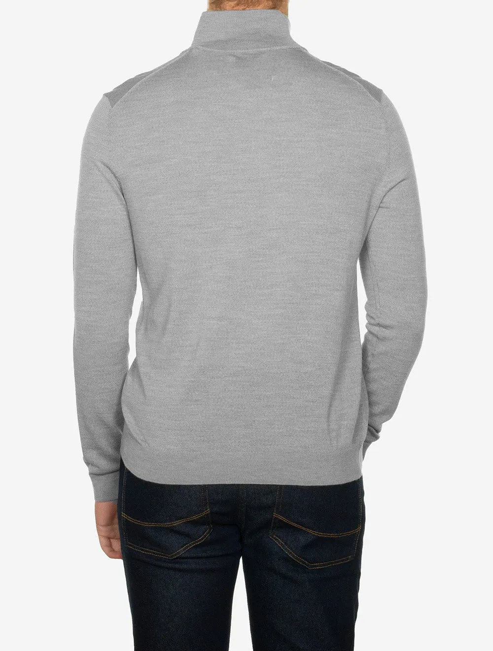 Extra Fine Merino Wool Half Zip Grey Melange