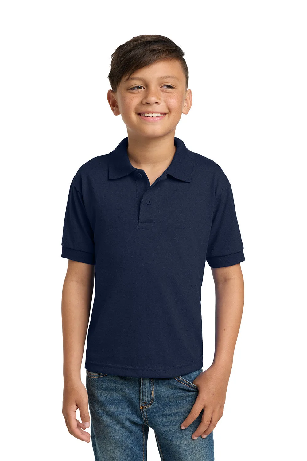 Gildan Youth DryBlend Moisture Wicking Short Sleeve Polo Shirt - Navy Blue