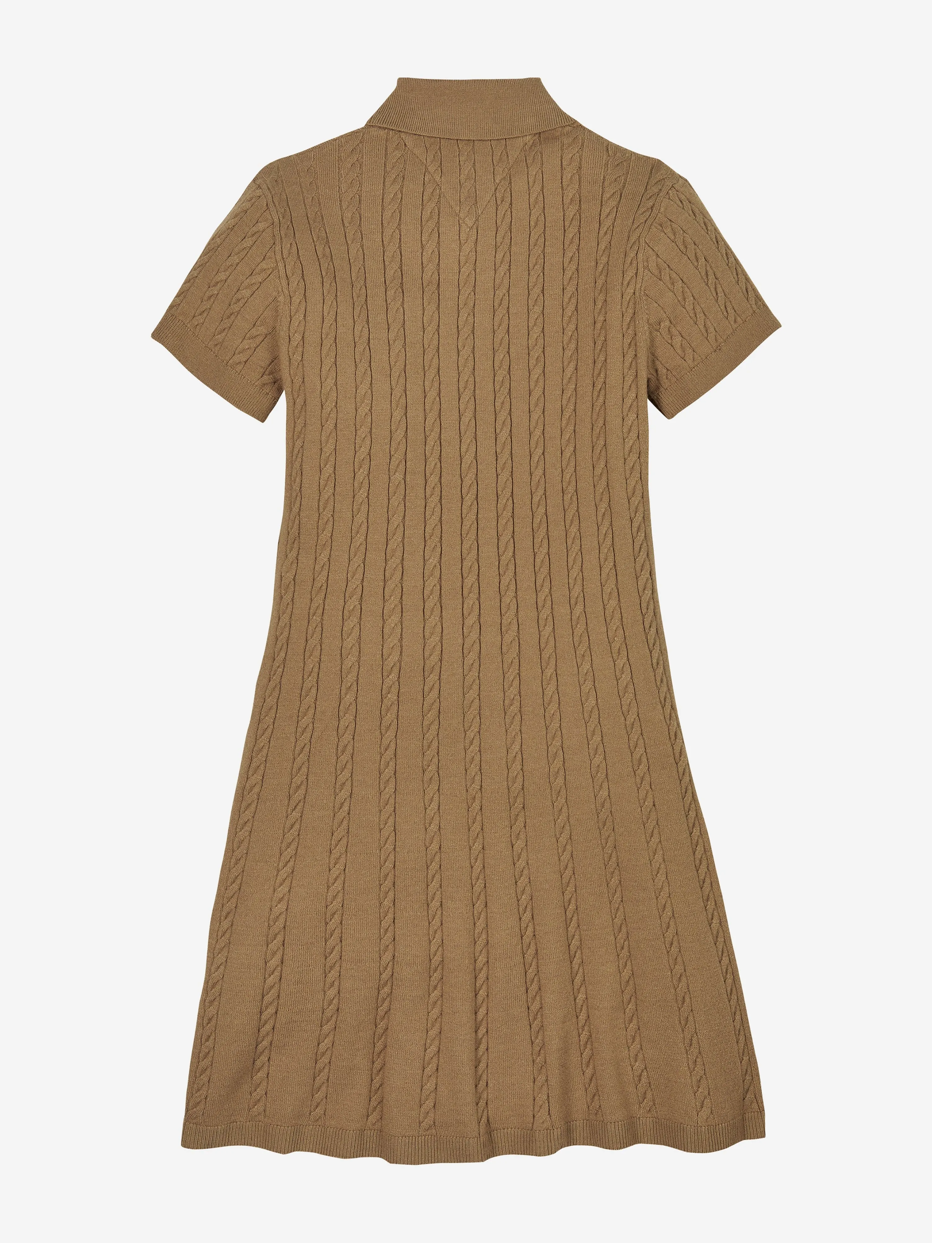 Girls Cable Knit Polo Dress in Brown