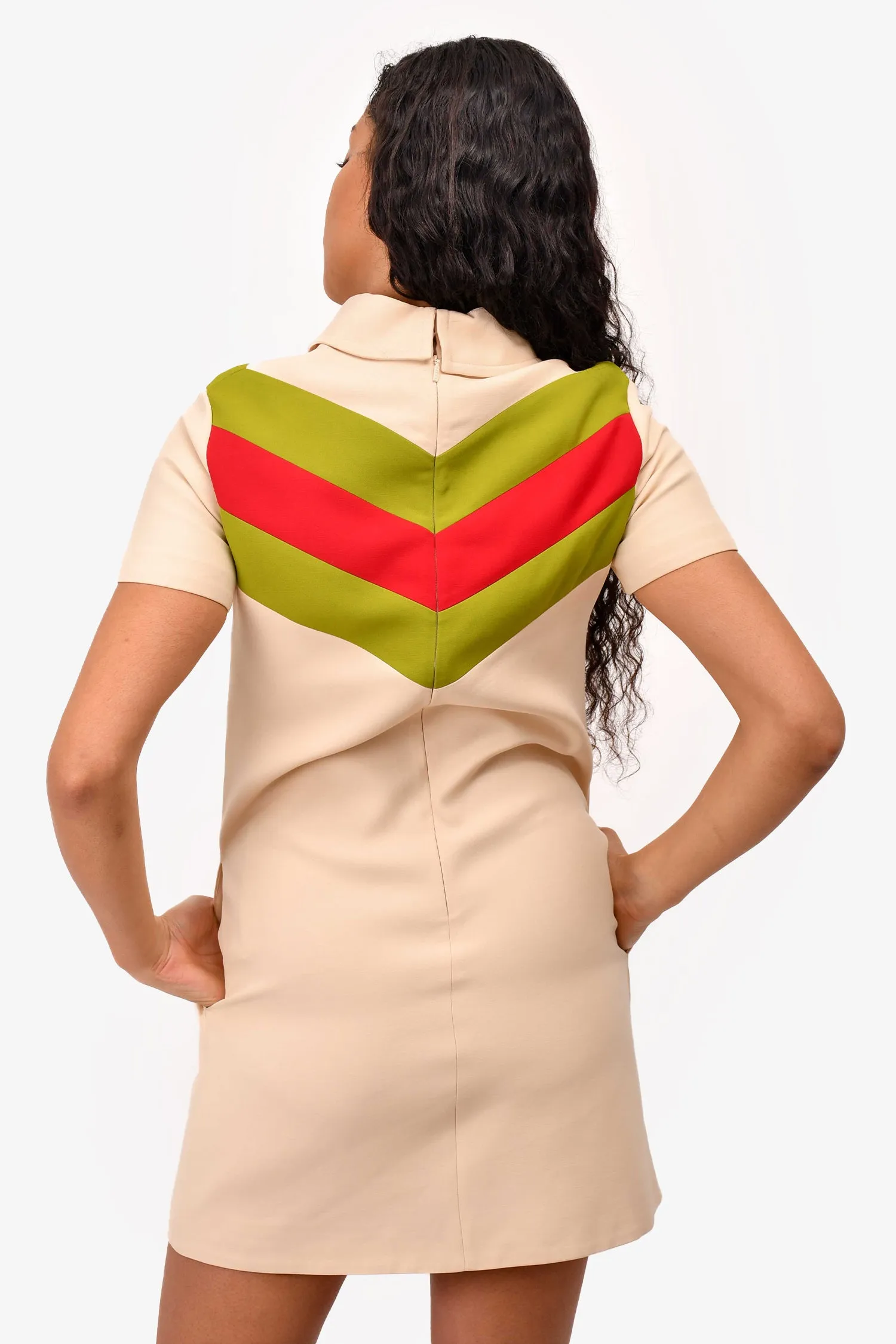 Gucci Cream Chevron Striped Polo 3/4 Zip Dress Size 36