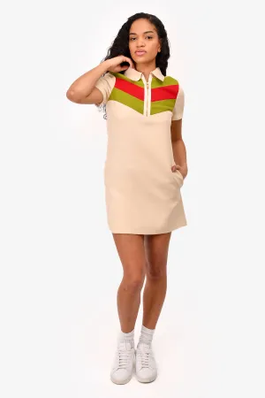 Gucci Cream Chevron Striped Polo 3/4 Zip Dress Size 36