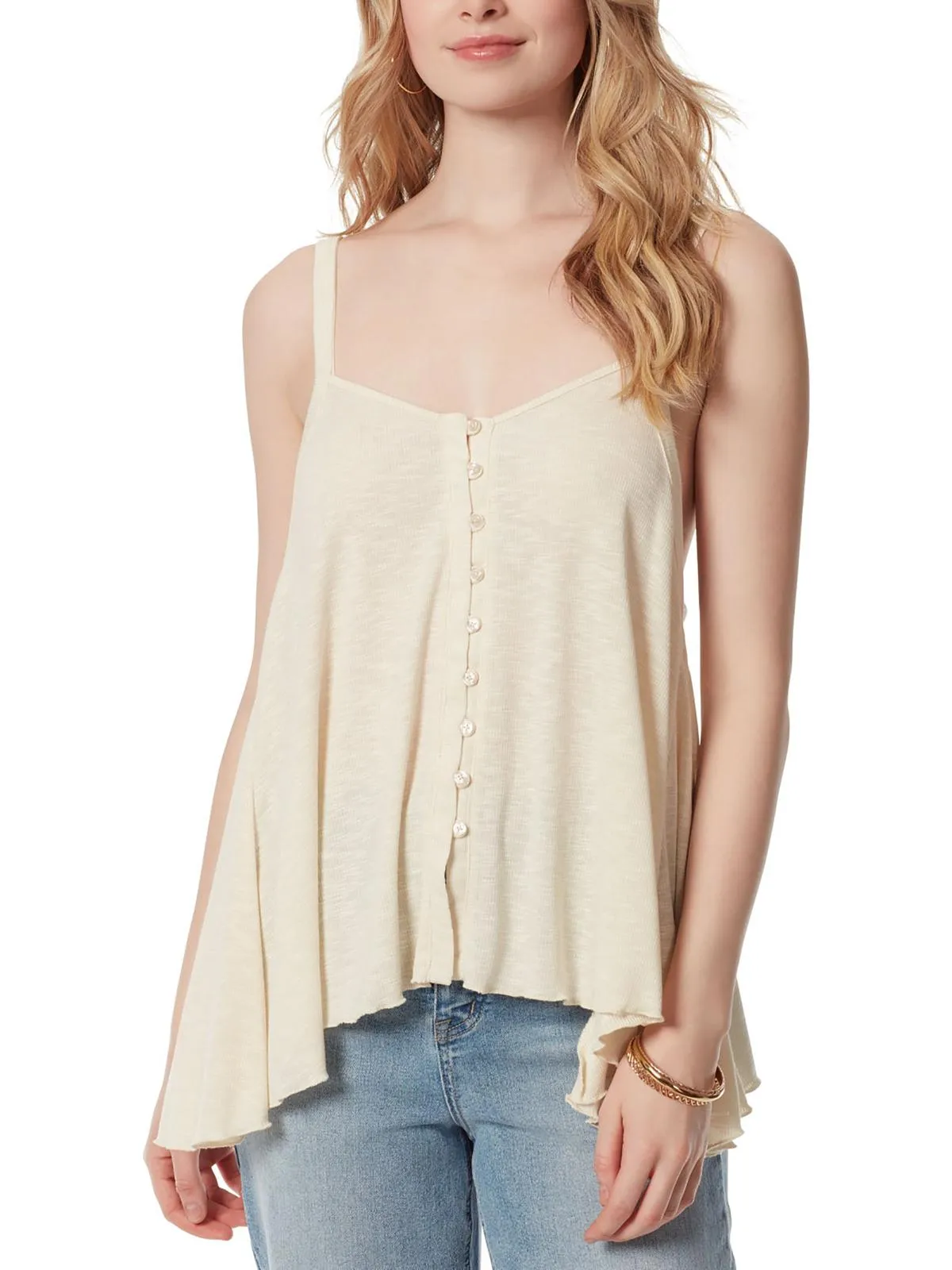 Gwen Womens Hi-Low Button-Down Tank Top