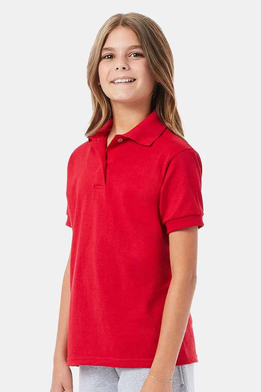 Hanes Youth EcoSmart Short Sleeve Polo Shirt - Deep Red