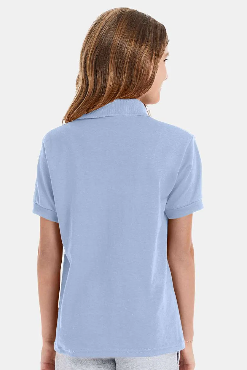 Hanes Youth EcoSmart Short Sleeve Polo Shirt - Light Blue