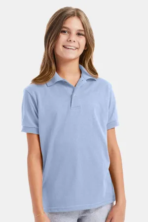 Hanes Youth EcoSmart Short Sleeve Polo Shirt - Light Blue