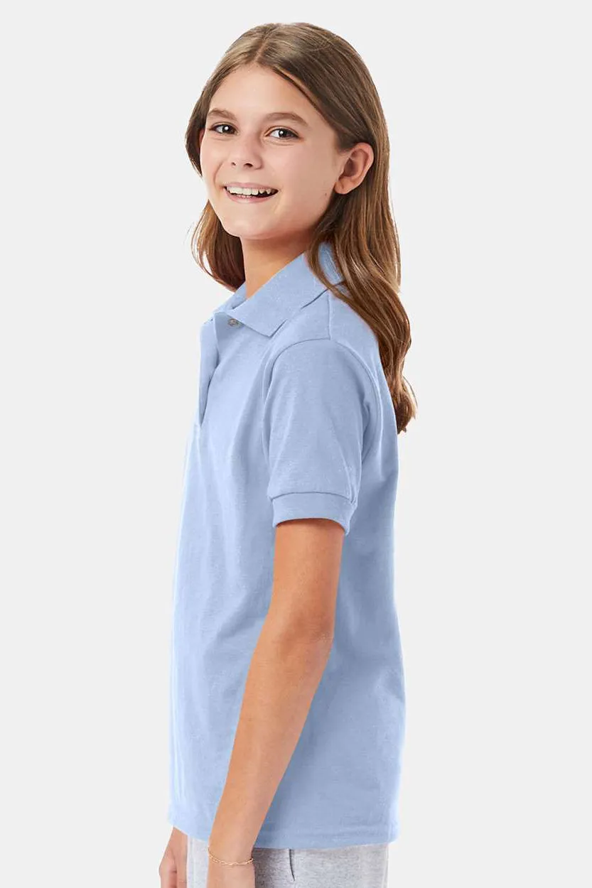 Hanes Youth EcoSmart Short Sleeve Polo Shirt - Light Blue