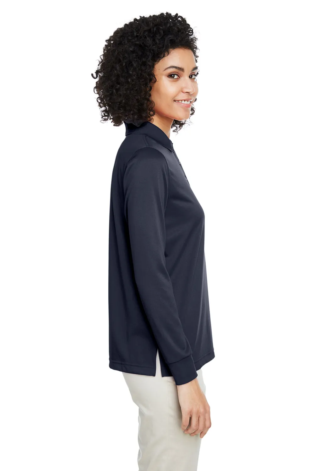 Harriton Womens Advantage Performance Moisture Wicking Long Sleeve Polo Shirt - Dark Navy Blue