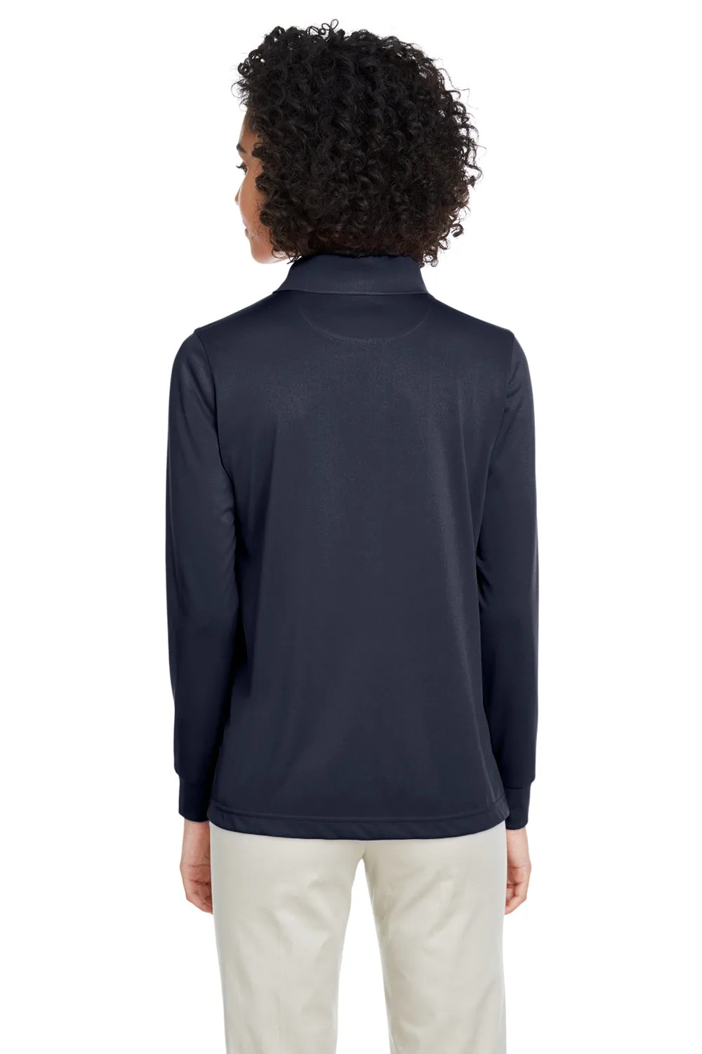 Harriton Womens Advantage Performance Moisture Wicking Long Sleeve Polo Shirt - Dark Navy Blue