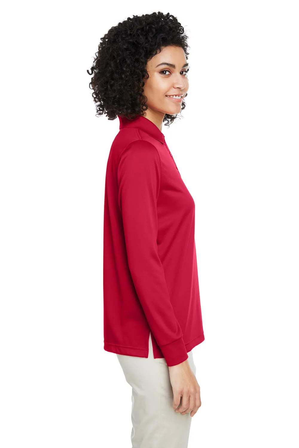 Harriton Womens Advantage Performance Moisture Wicking Long Sleeve Polo Shirt - Red