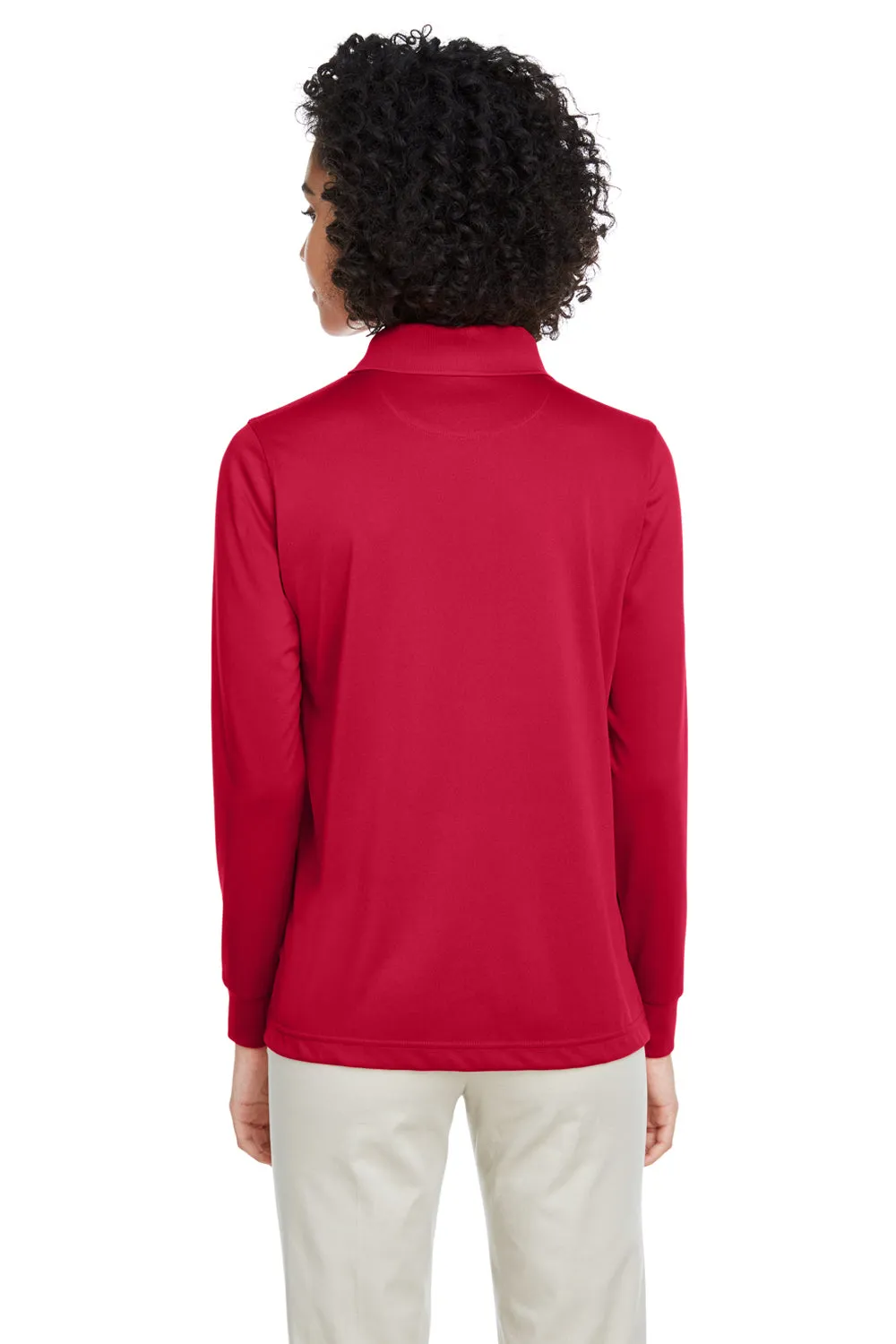 Harriton Womens Advantage Performance Moisture Wicking Long Sleeve Polo Shirt - Red