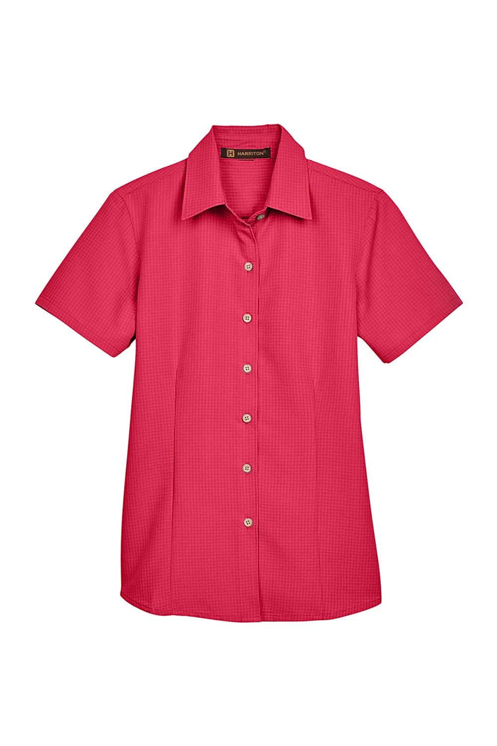 Harriton Womens Barbados Wrinkle Resistant Short Sleeve Button Down Camp Shirt - Parrot Red