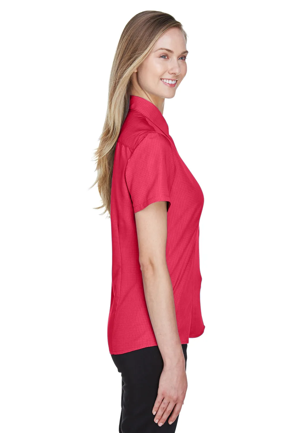 Harriton Womens Barbados Wrinkle Resistant Short Sleeve Button Down Camp Shirt - Parrot Red