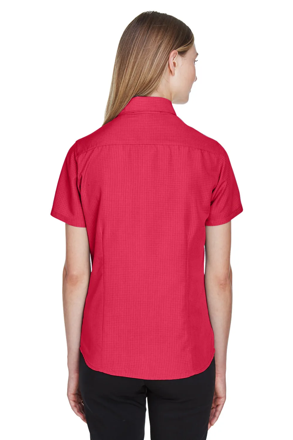 Harriton Womens Barbados Wrinkle Resistant Short Sleeve Button Down Camp Shirt - Parrot Red
