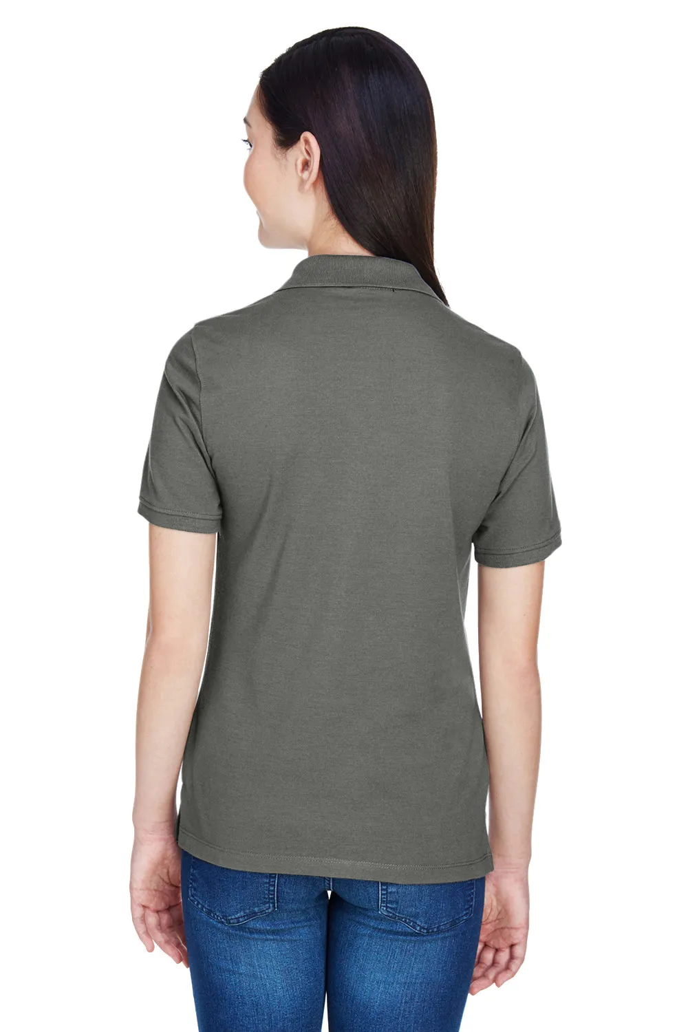 Harriton Womens Easy Blend Wrinkle Resistant Short Sleeve Polo Shirt - Charcoal Grey