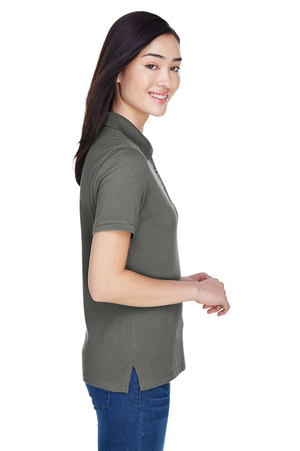Harriton Womens Easy Blend Wrinkle Resistant Short Sleeve Polo Shirt - Charcoal Grey