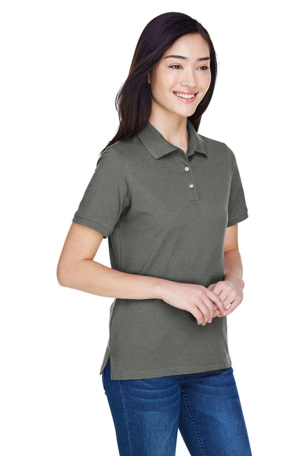 Harriton Womens Easy Blend Wrinkle Resistant Short Sleeve Polo Shirt - Charcoal Grey