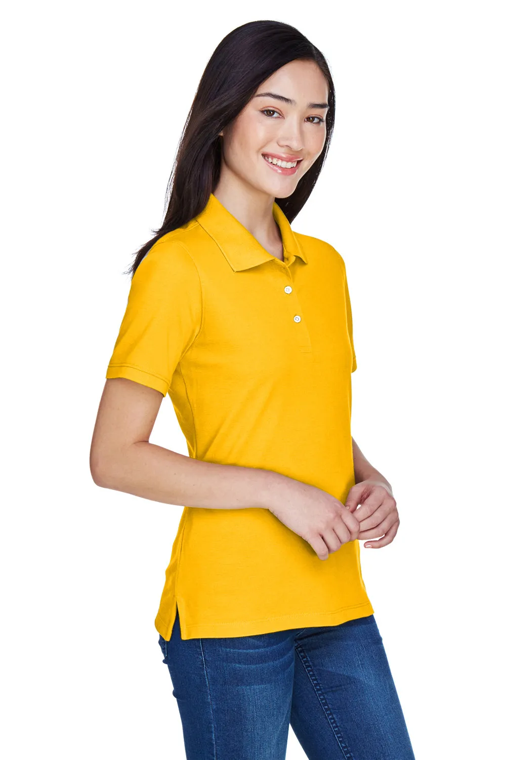 Harriton Womens Easy Blend Wrinkle Resistant Short Sleeve Polo Shirt - Sunray Yellow