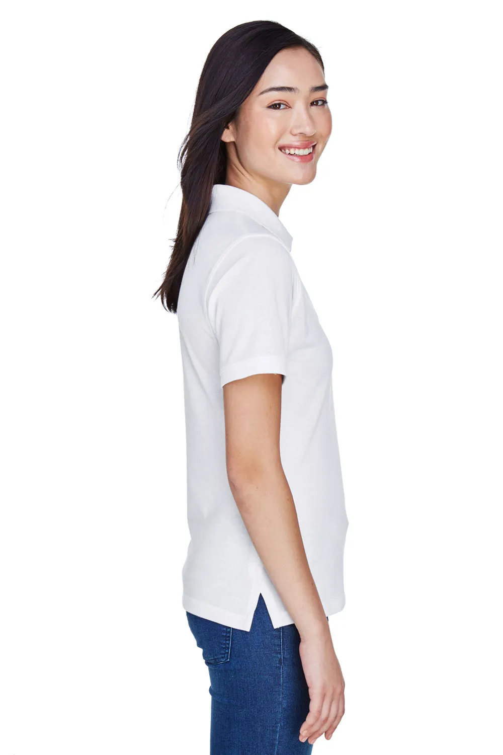 Harriton Womens Easy Blend Wrinkle Resistant Short Sleeve Polo Shirt - White