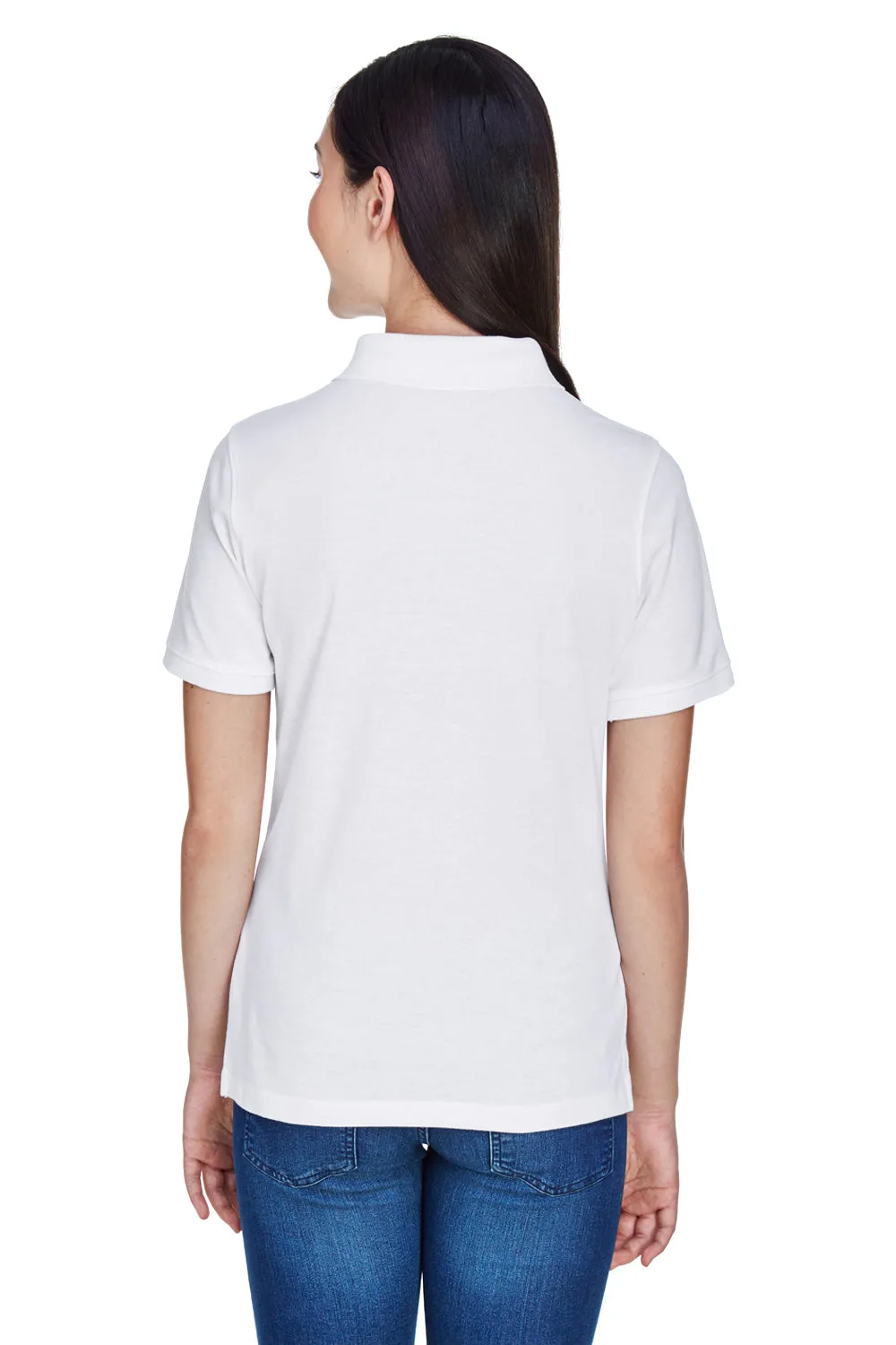 Harriton Womens Easy Blend Wrinkle Resistant Short Sleeve Polo Shirt - White