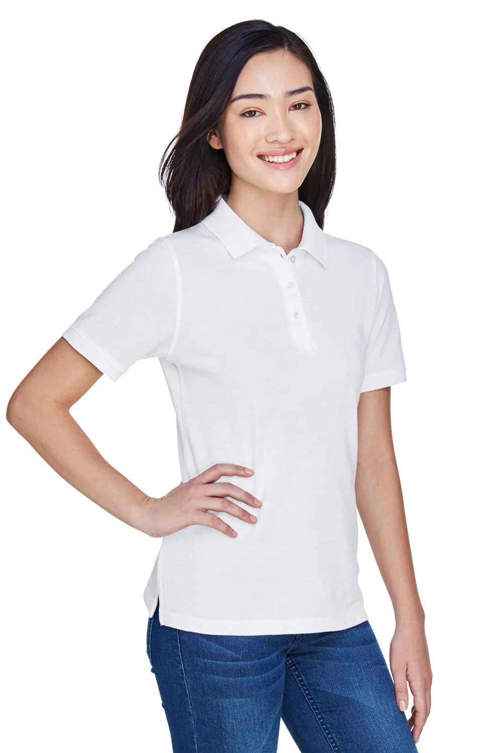 Harriton Womens Easy Blend Wrinkle Resistant Short Sleeve Polo Shirt - White