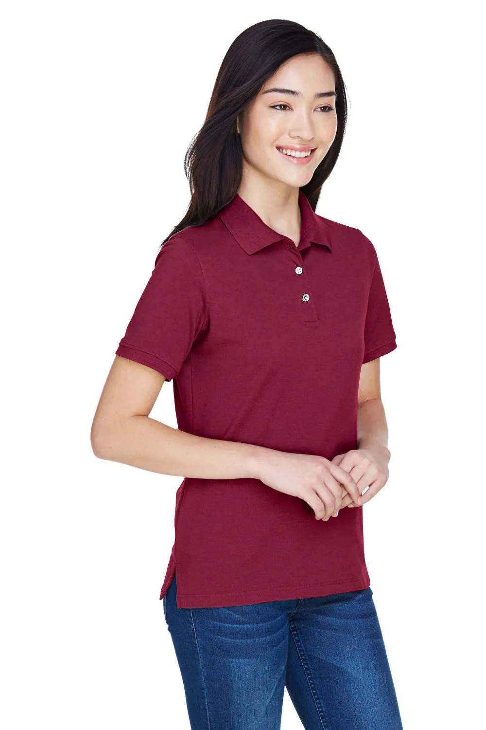 Harriton Womens Easy Blend Wrinkle Resistant Short Sleeve Polo Shirt - Wine