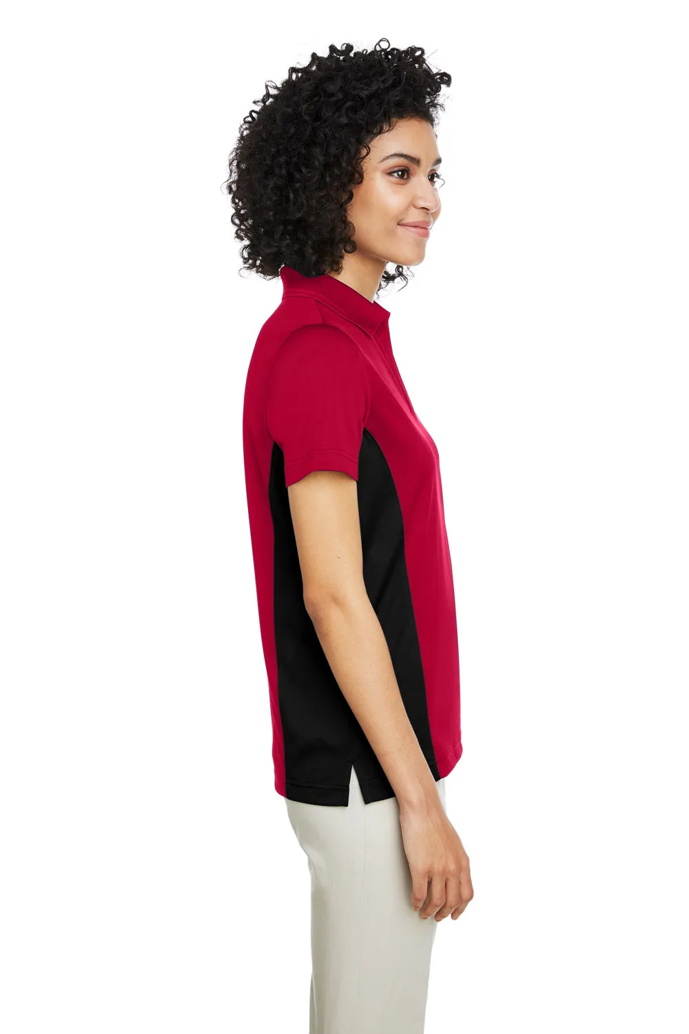 Harriton Womens Flash Performance Moisture Wicking Colorblock Short Sleeve Polo Shirt - Red/Black