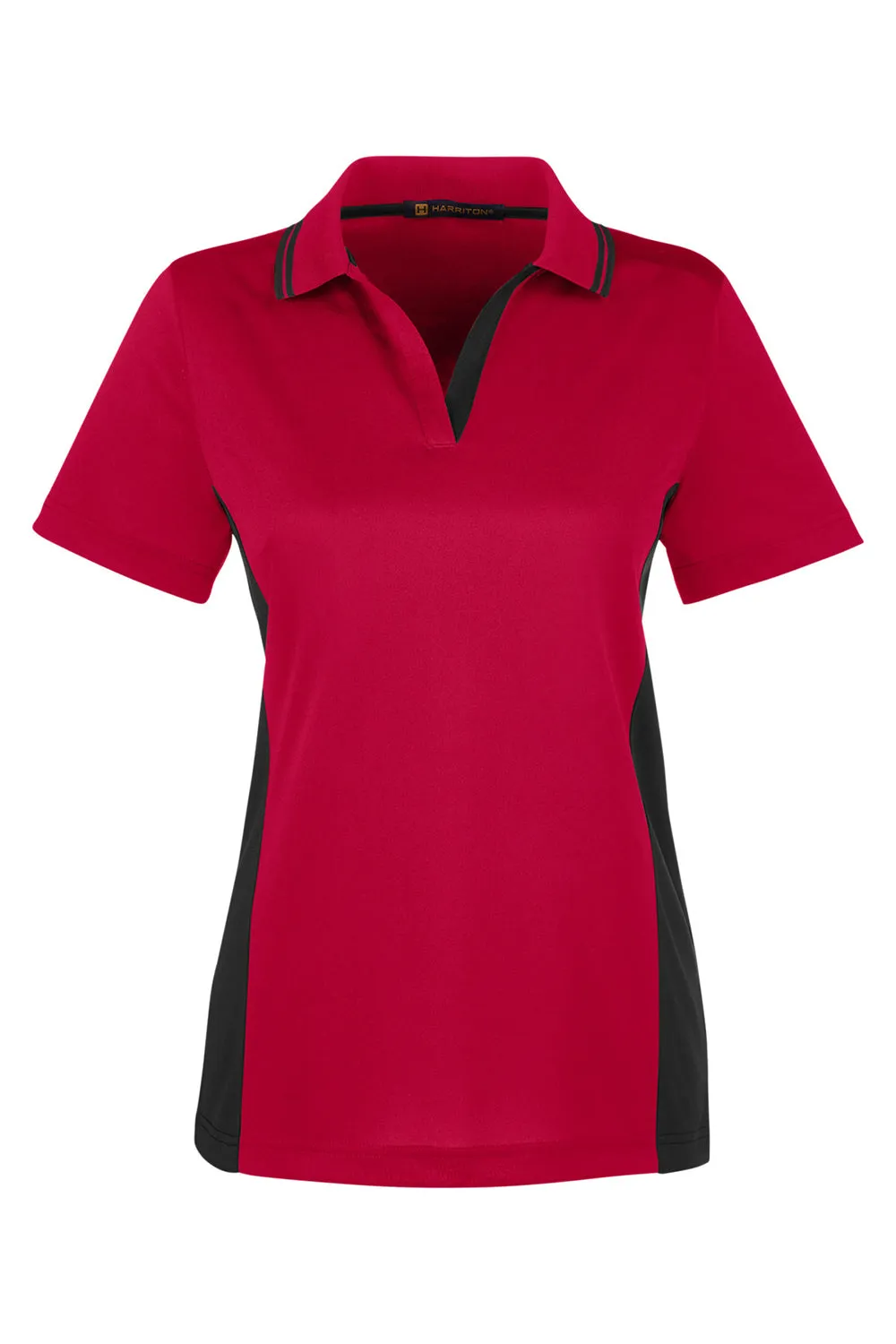 Harriton Womens Flash Performance Moisture Wicking Colorblock Short Sleeve Polo Shirt - Red/Black
