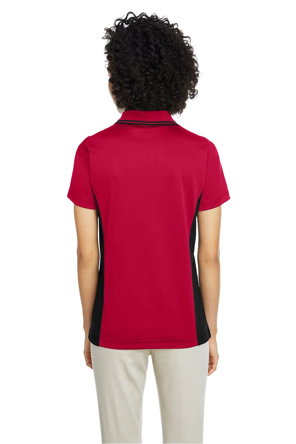 Harriton Womens Flash Performance Moisture Wicking Colorblock Short Sleeve Polo Shirt - Red/Black