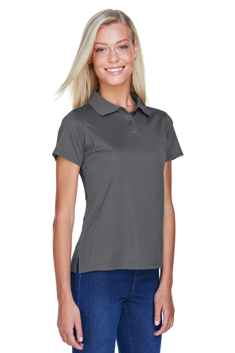 Harriton Womens Polytech Moisture Wicking Short Sleeve Polo Shirt - Charcoal Grey