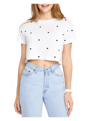 Heart Womens Embroidered Cropped T-Shirt