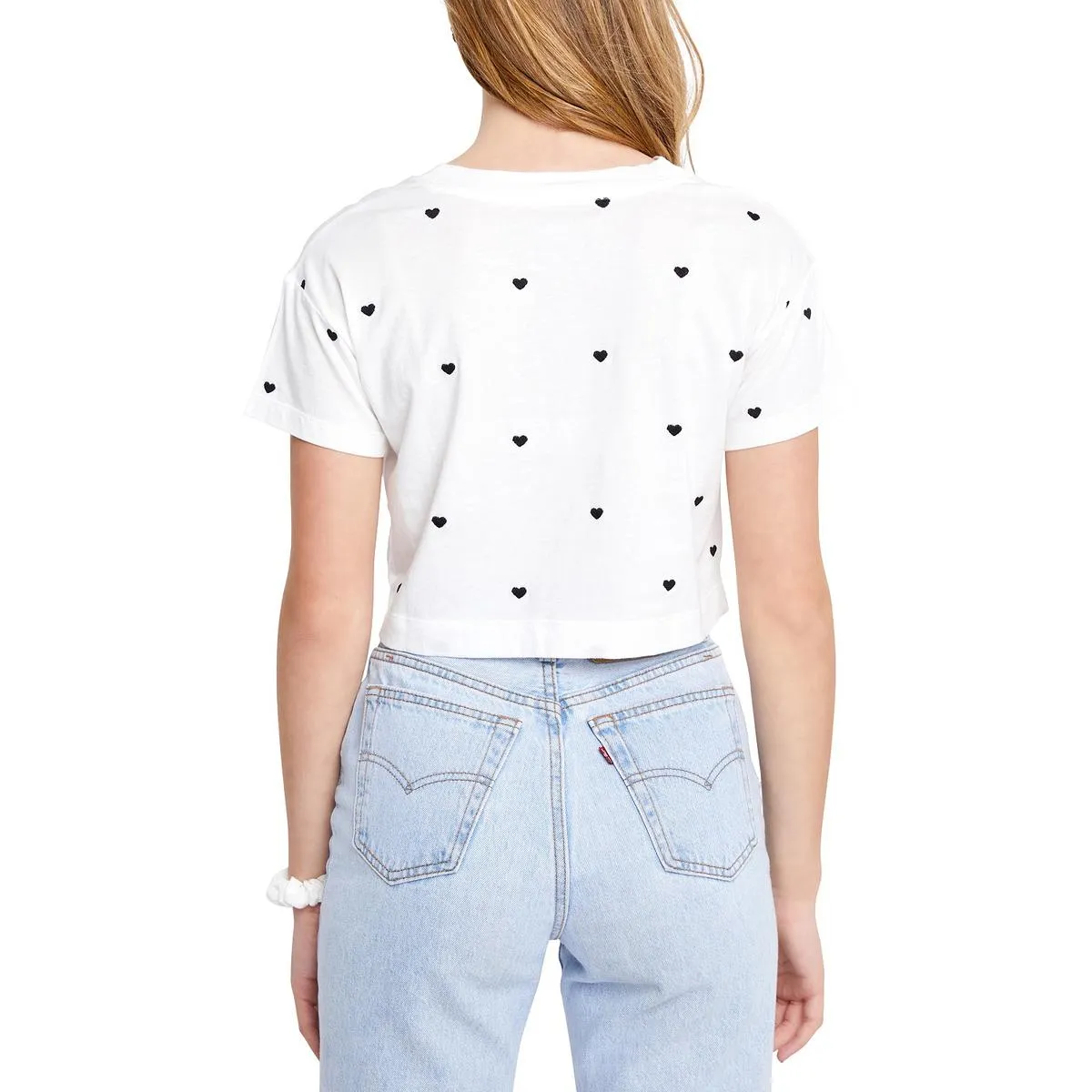 Heart Womens Embroidered Cropped T-Shirt