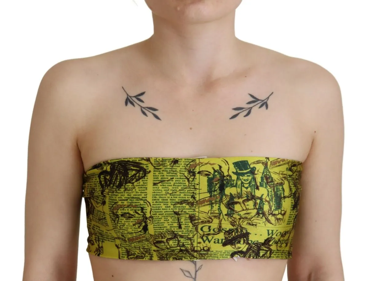 John Galliano  Graphic Print Nylon Strapless Cropped Women's Top