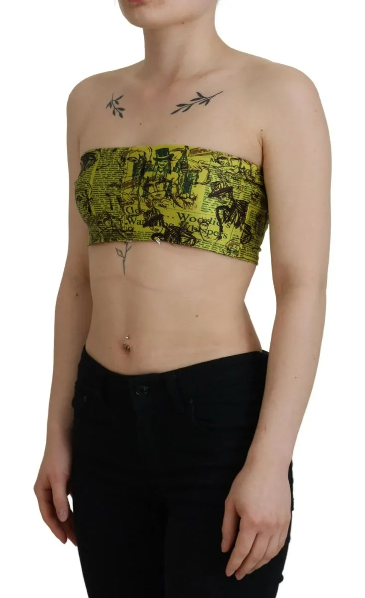 John Galliano  Graphic Print Nylon Strapless Cropped Women's Top