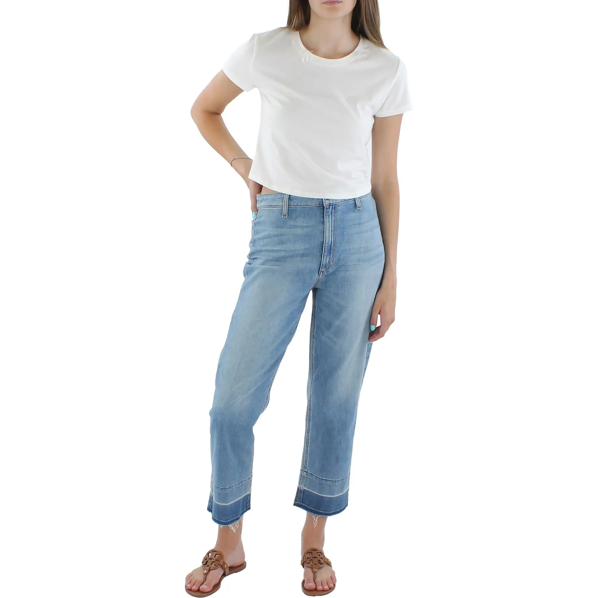 Juniors Womens Crop Crew T-Shirt