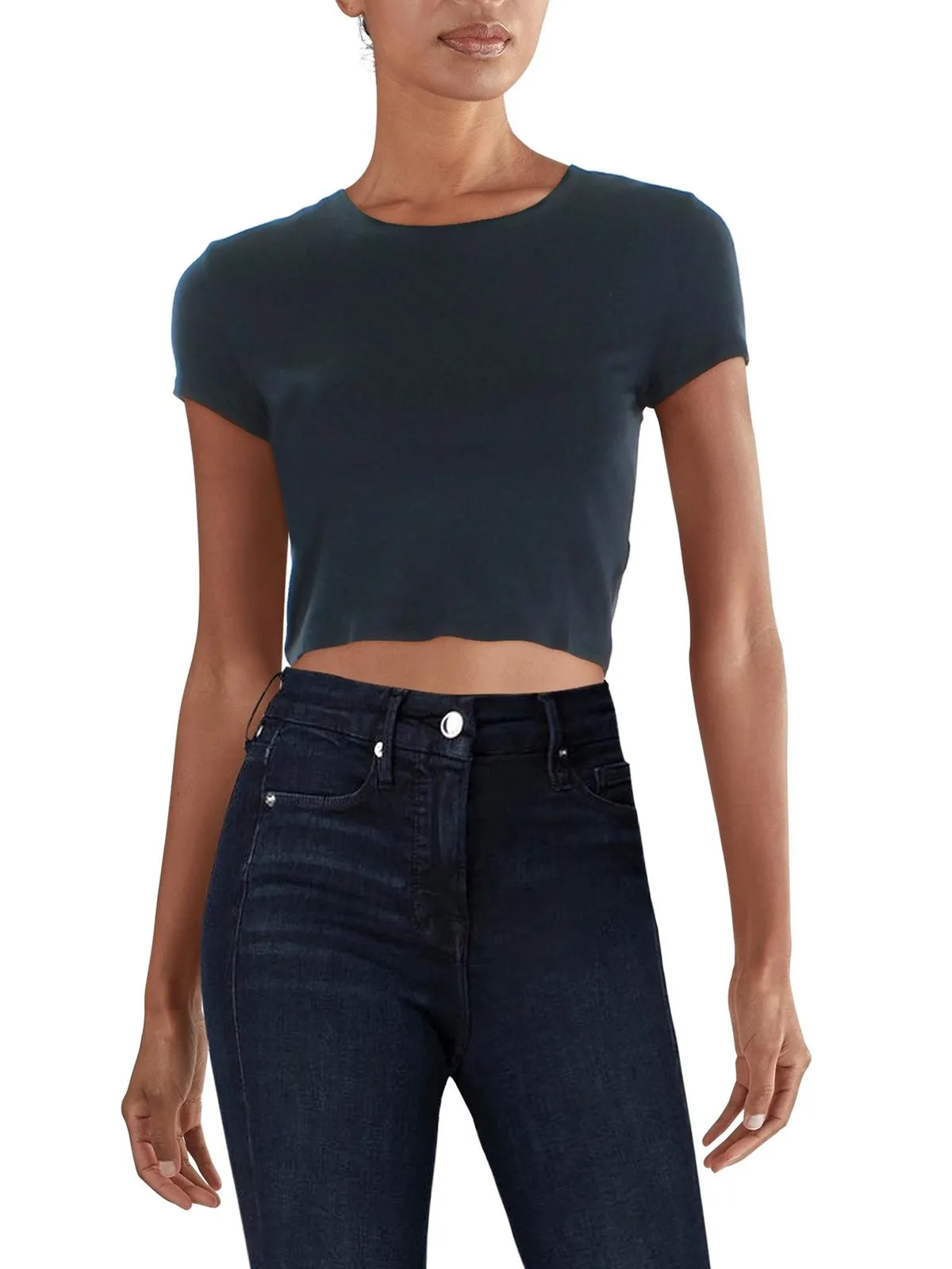 Juniors Womens Crop Crew T-Shirt
