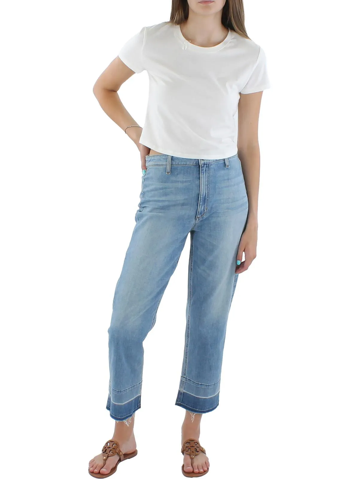 Juniors Womens Crop Crew T-Shirt
