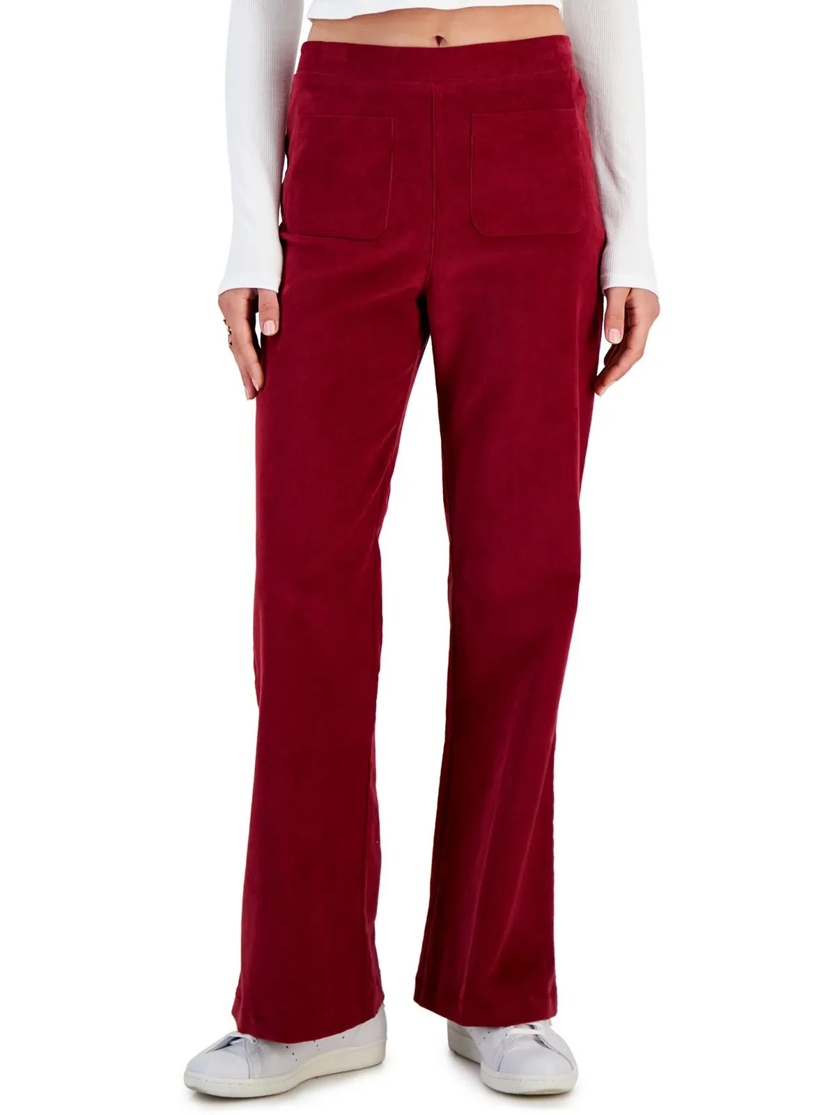 Juniors Womens High Rise Ribbed Wide Leg Pants