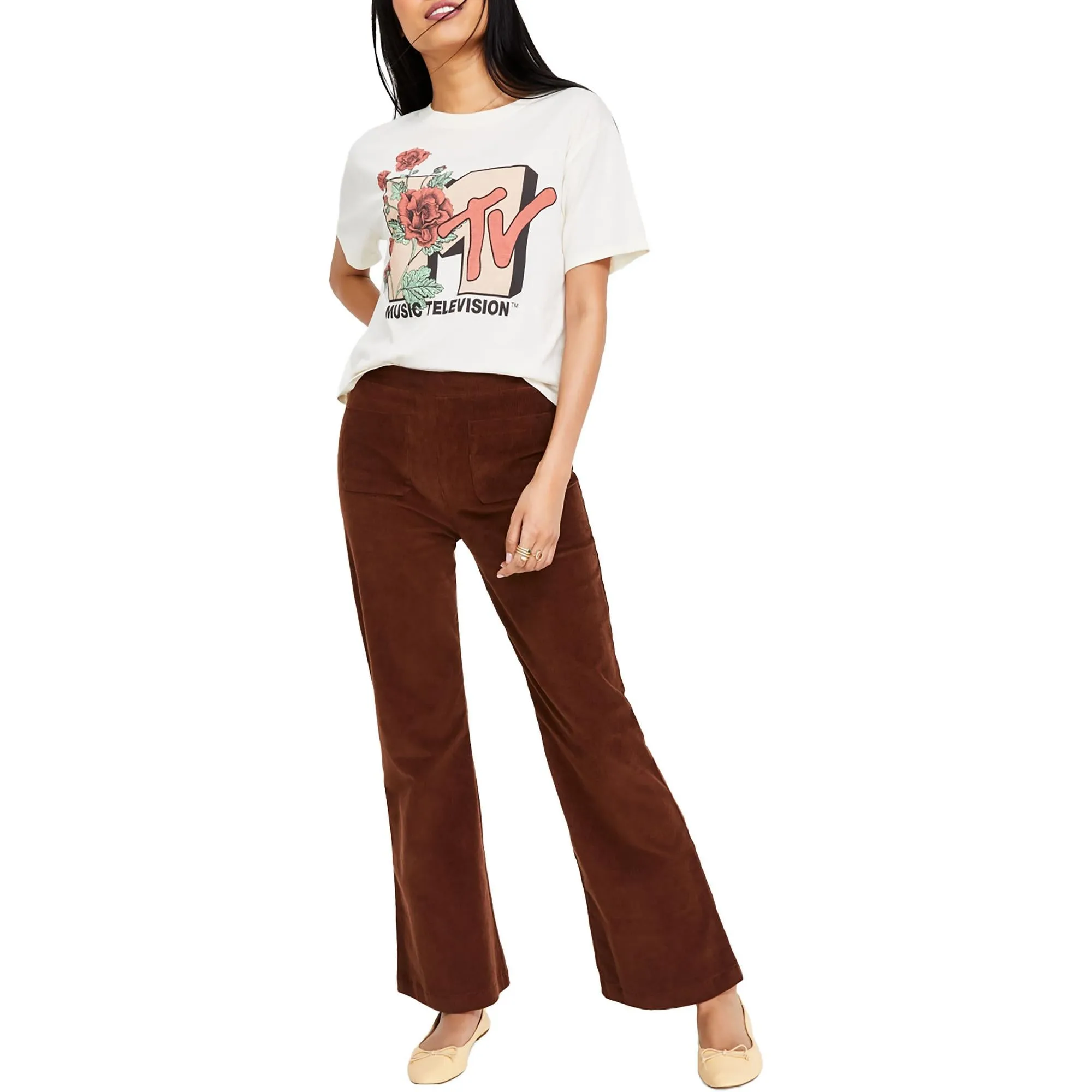 Juniors Womens High Rise Ribbed Wide Leg Pants