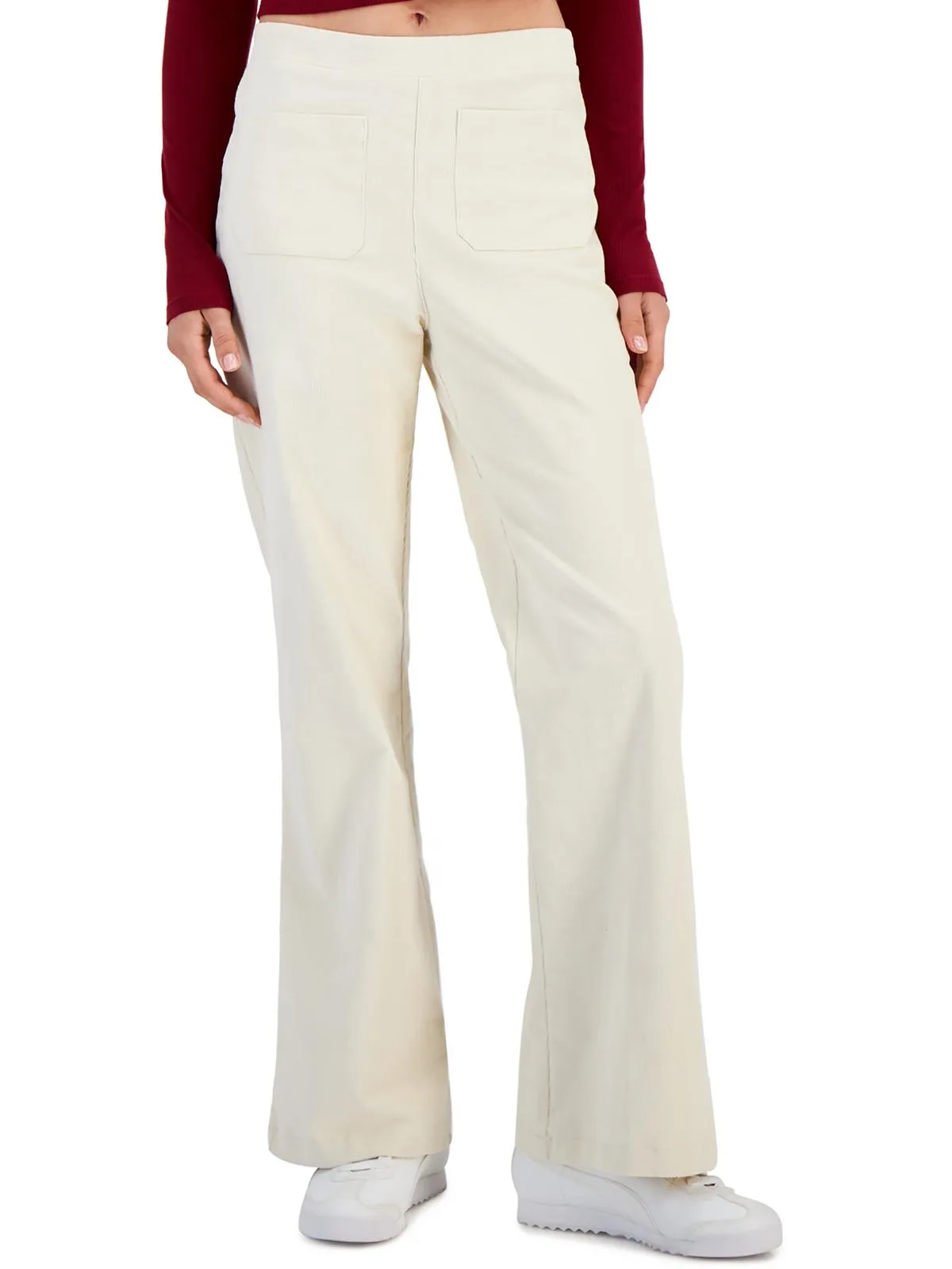 Juniors Womens High Rise Ribbed Wide Leg Pants